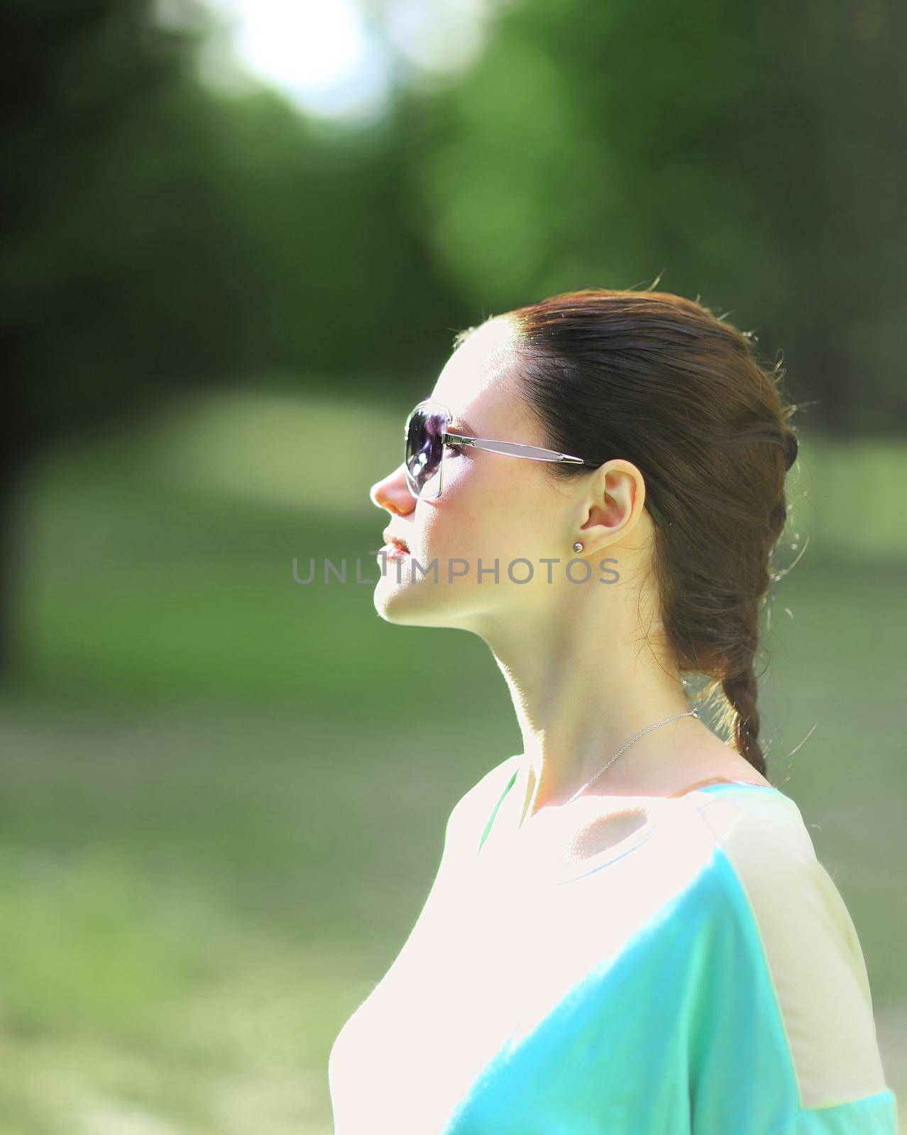beautiful sexy woman on the nature in black sunglasses by SmartPhotoLab