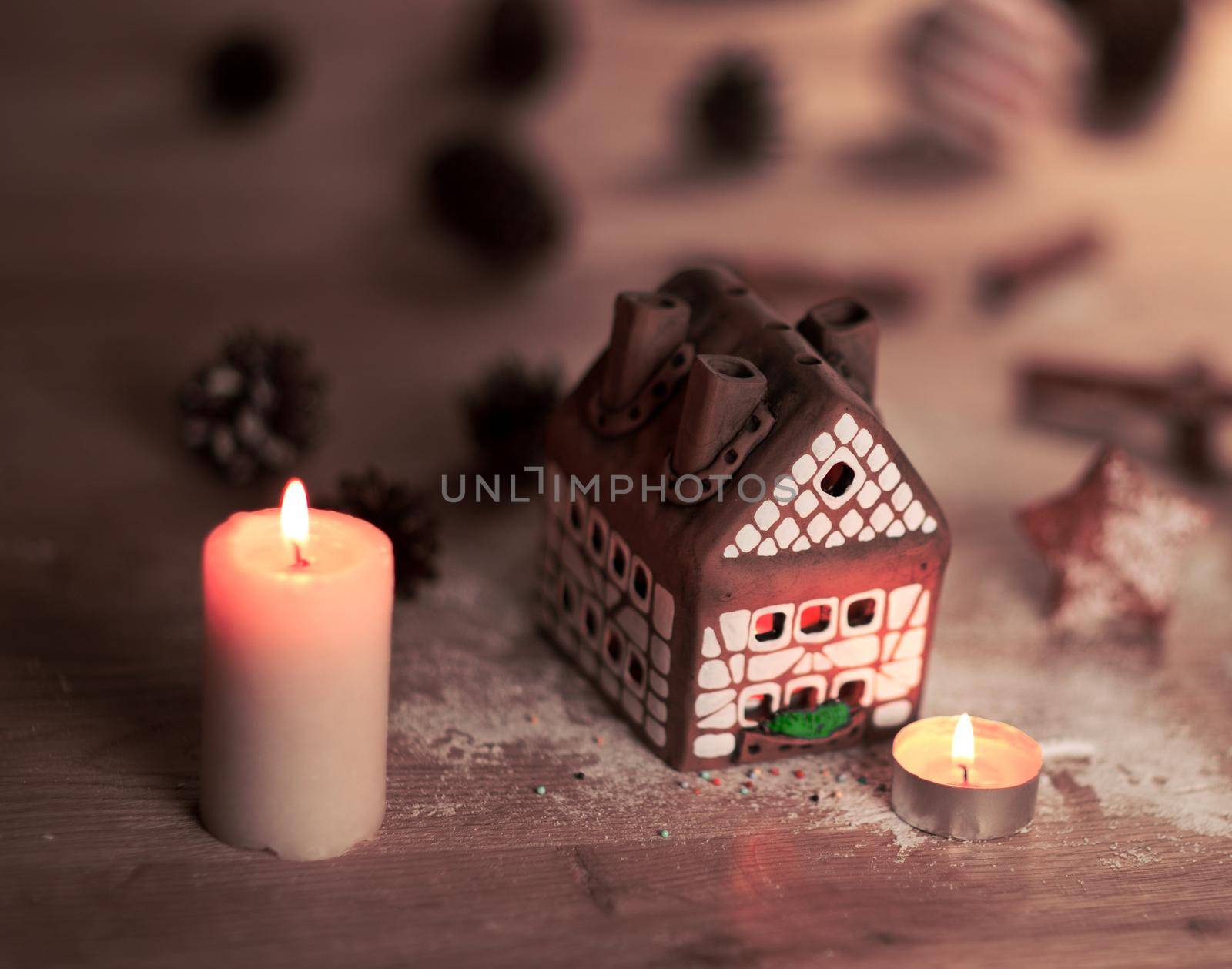 fairy Christmas house cake with candle light inside and nice background lights by SmartPhotoLab