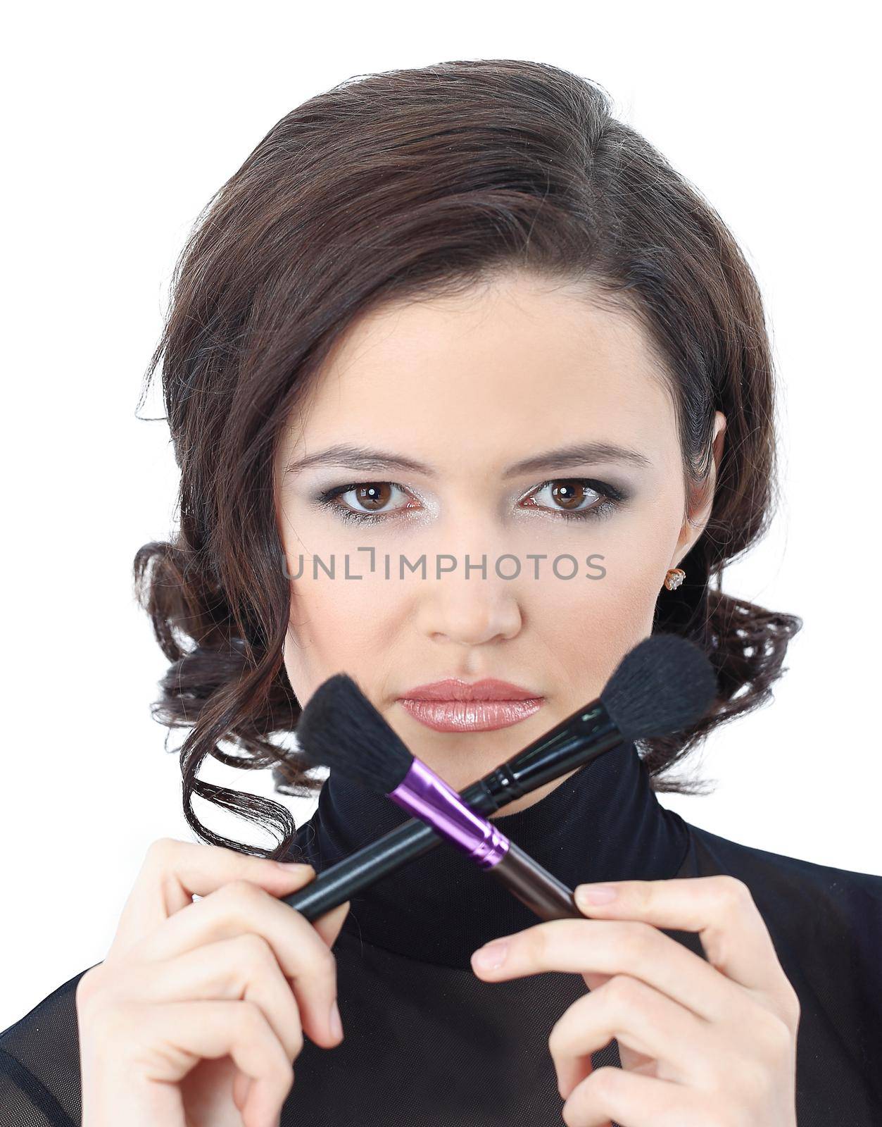makeup artist deals makeup. isolated on a white background. by SmartPhotoLab