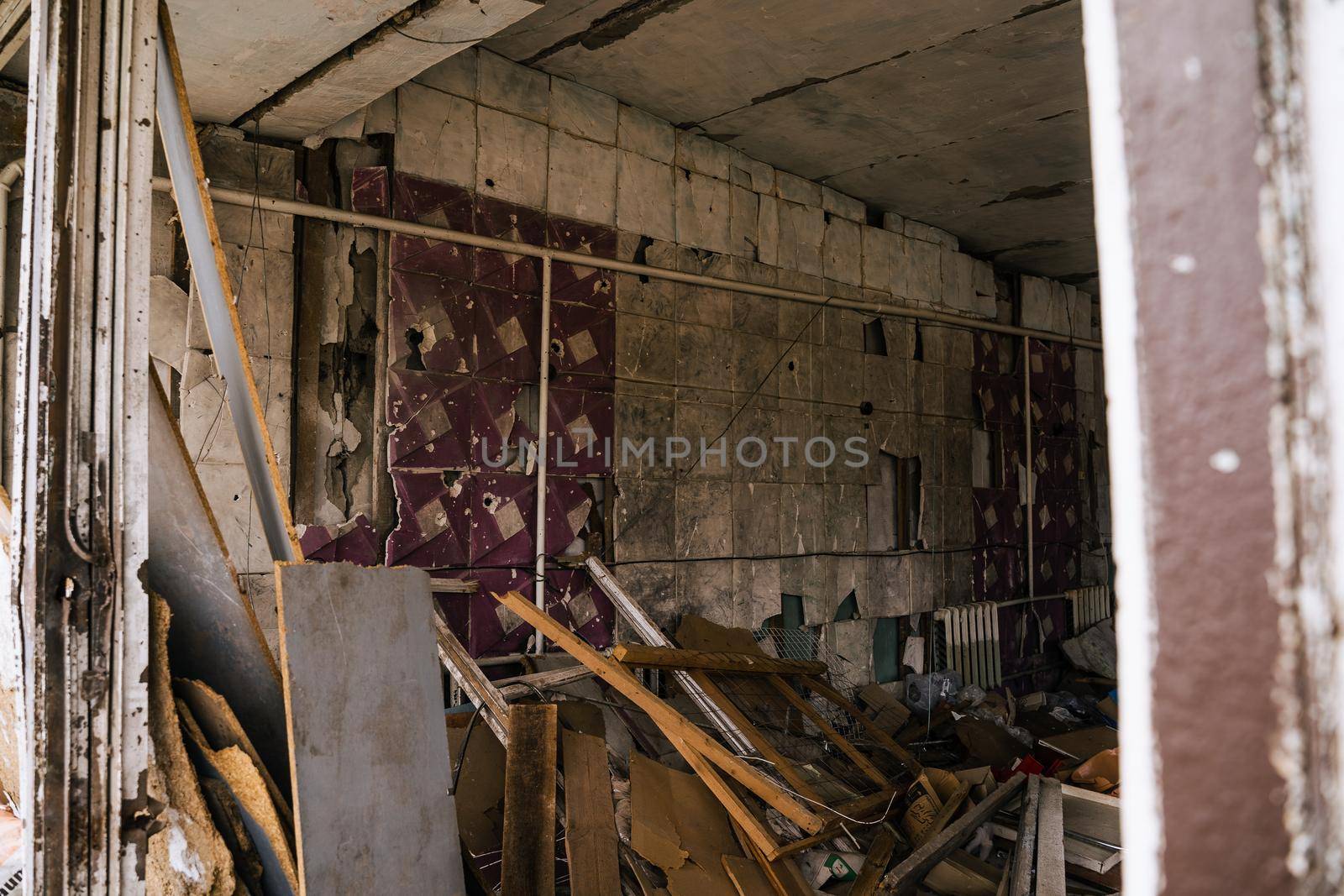 Consequences of the bombing of civilian houses. Russia military invasion of Ukraine