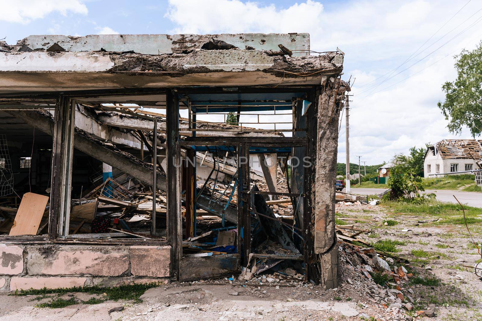 Consequences of the bombing of civilian houses. Russia military invasion of Ukraine