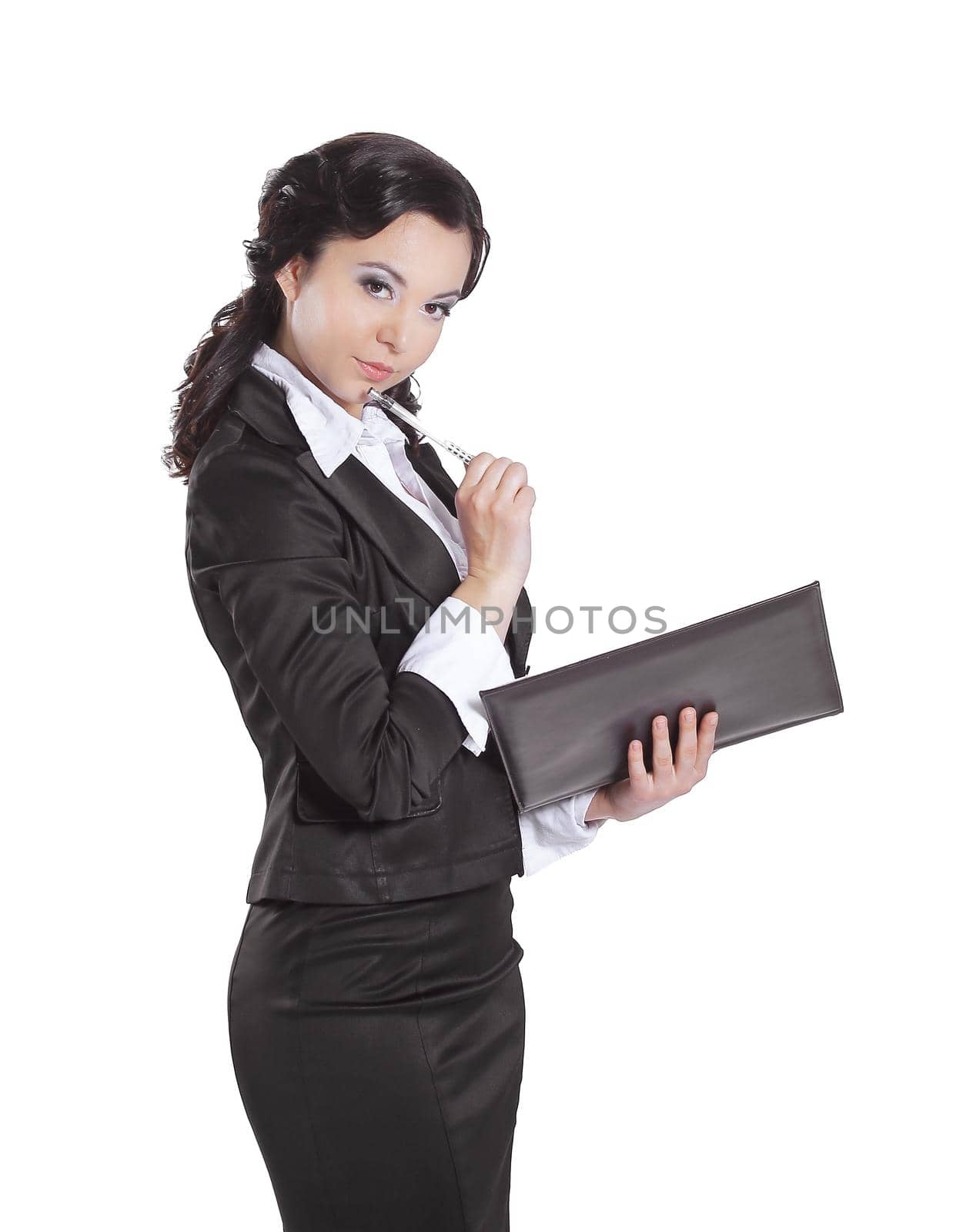 modern business woman with folder. isolated on white by SmartPhotoLab