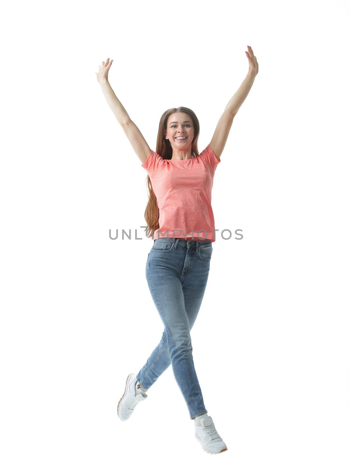 portrait of happy girl student.isolated on white background by SmartPhotoLab