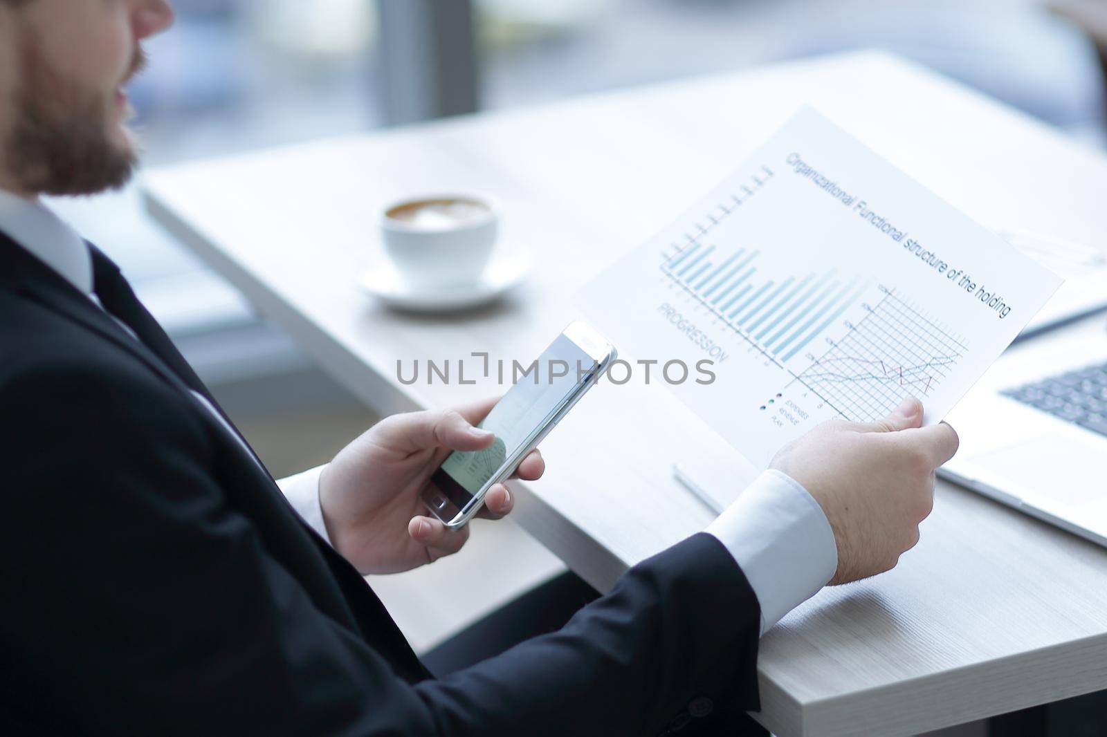 Close-up of manager working with financial documents.photo with copy space