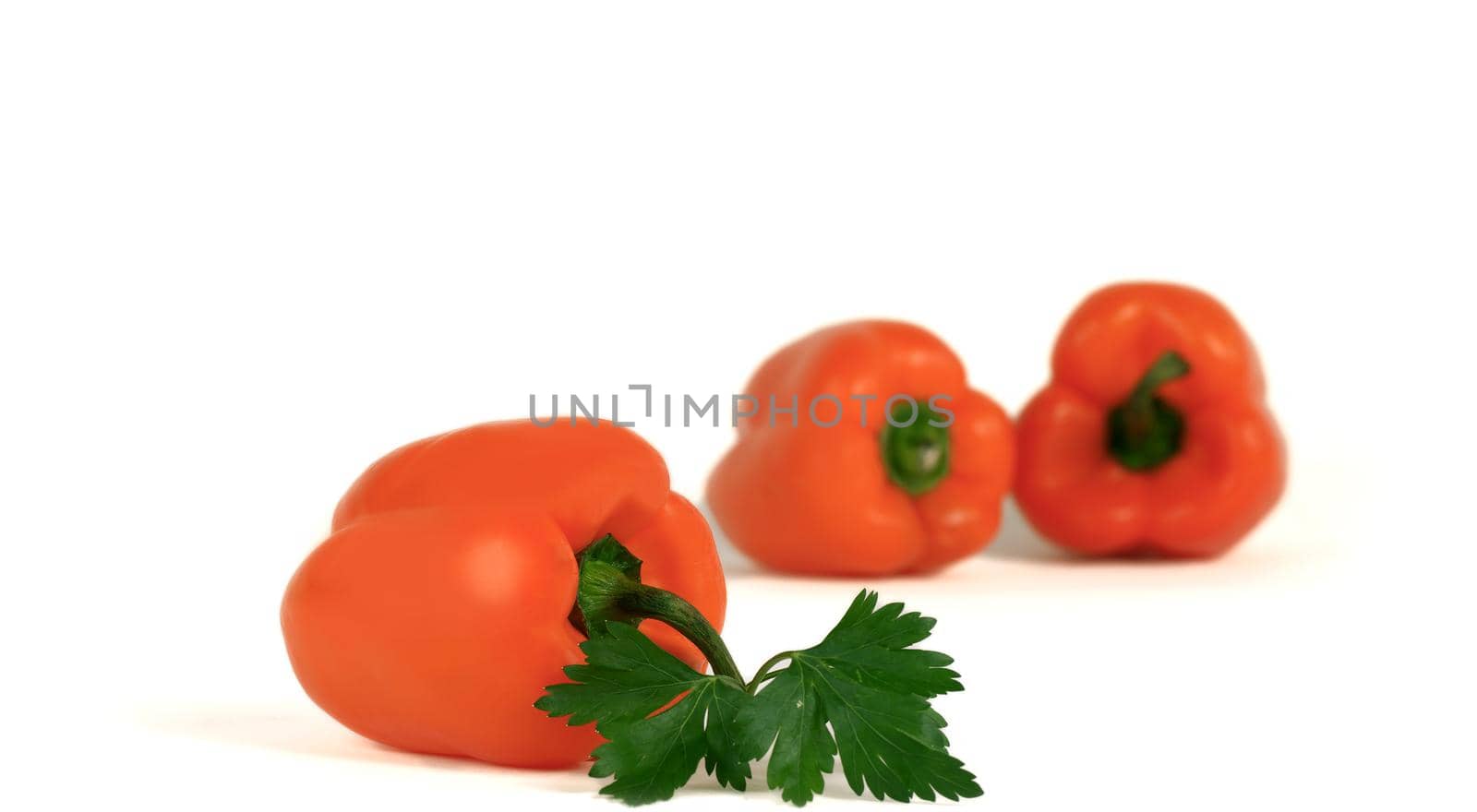 bell pepper and sprig of parsley .isolated on a white background.photo with copy space