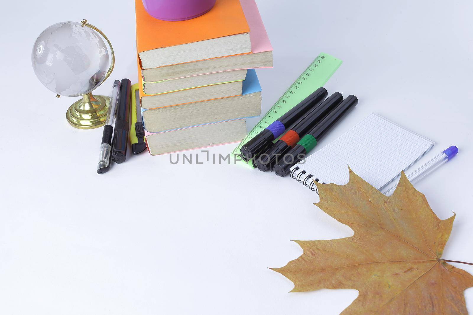 frame for text of school supplies on a white background.