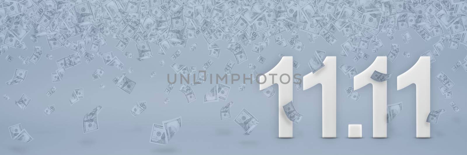 Text 11.11 one day sale with copy space. 11 November discounts on a white background. Online shopping, sale concept. One day sale 3d concept in China.