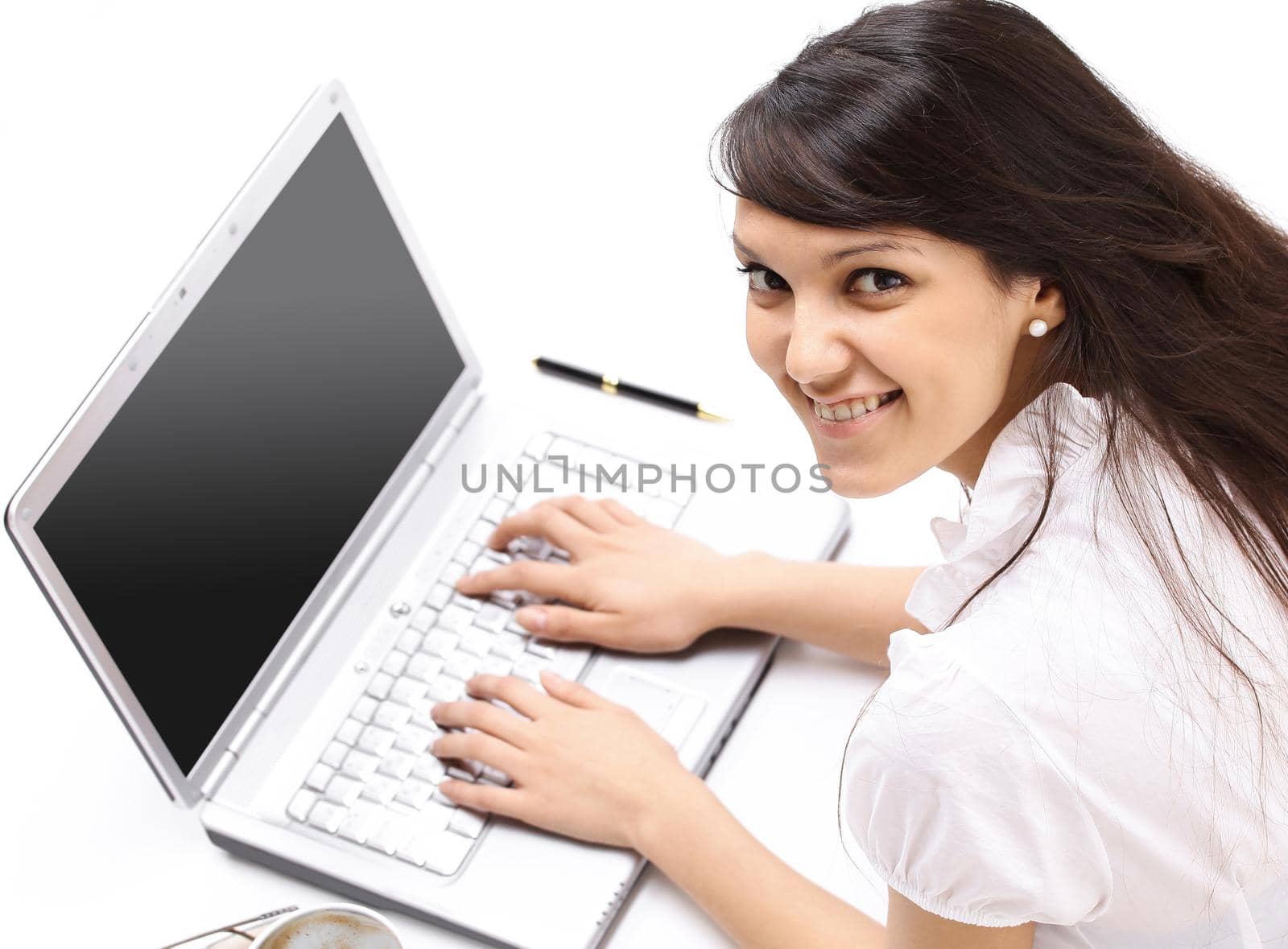 closeup.young woman working on laptop. the view from the top by SmartPhotoLab