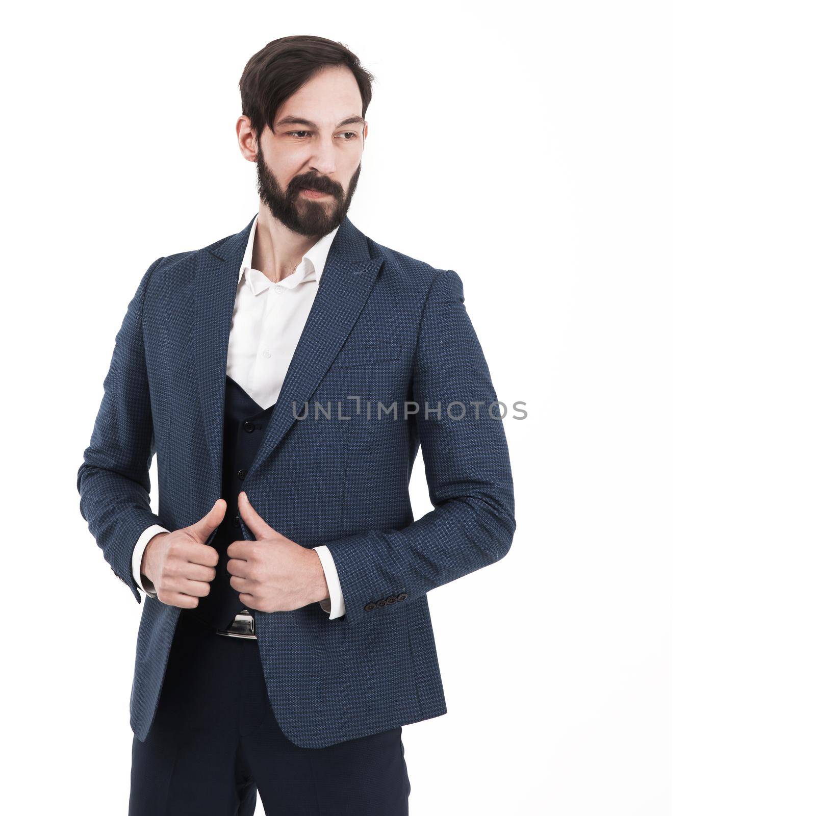 confident businessman in a business suit.the photo has a empty space for your text