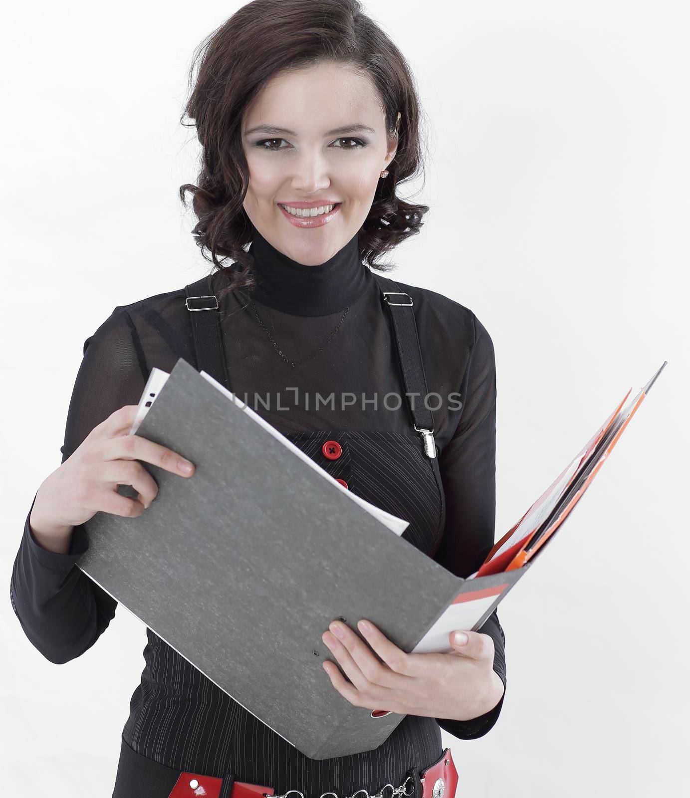 portrait of young business woman with documents by SmartPhotoLab