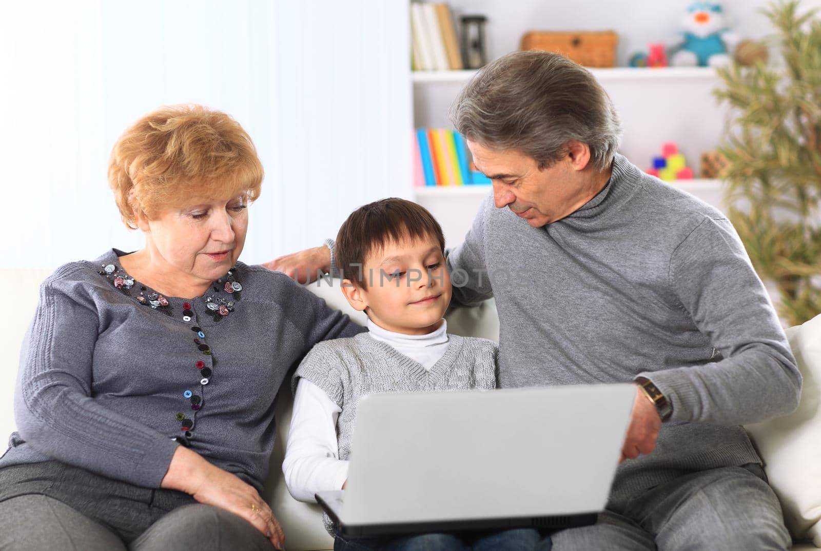 portrait of boy with their grandparents at home