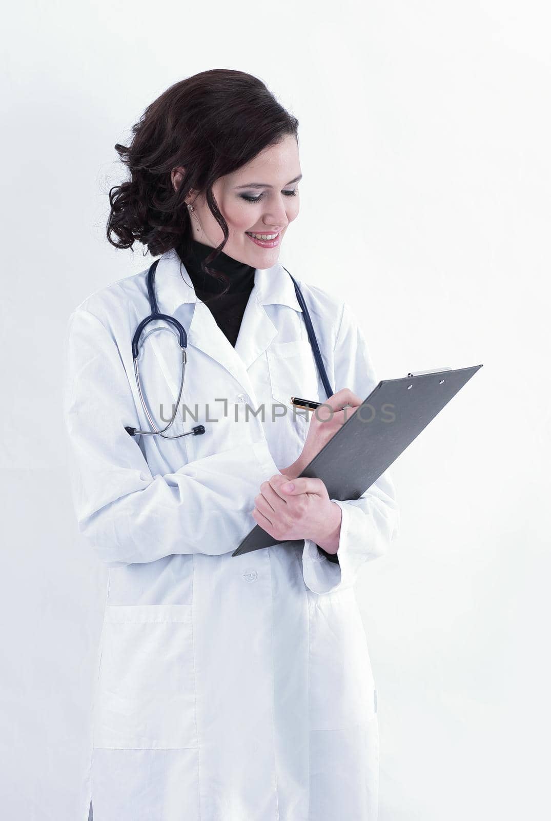 female doctor making notes in the medical record.photo with copy space