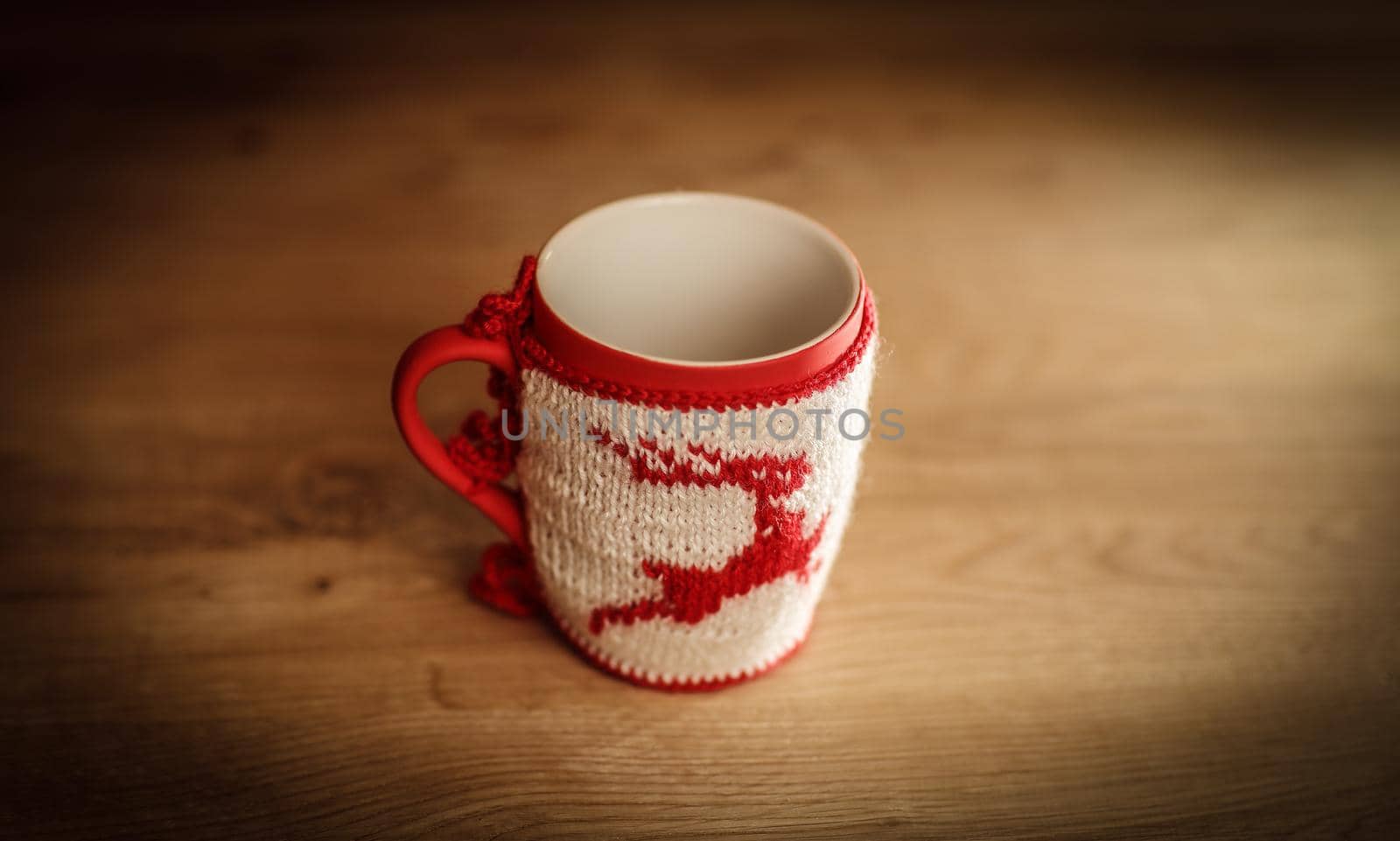 decorative Christmas Cup on wooden background.photo with copy space