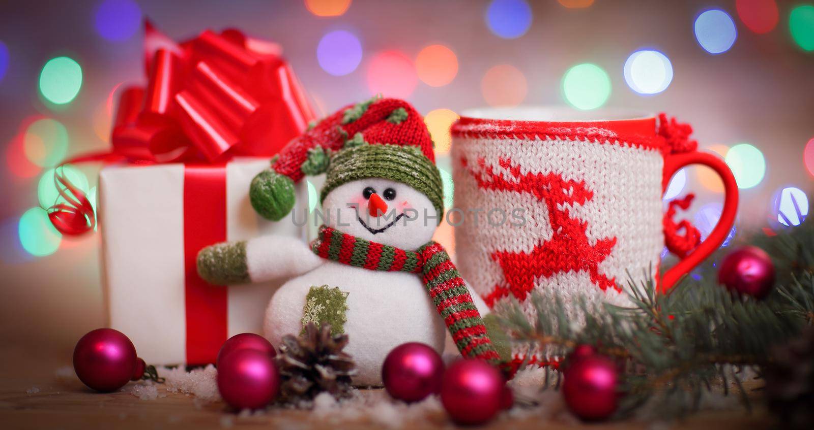 Christmas card.toy snowman and cute gifts by SmartPhotoLab