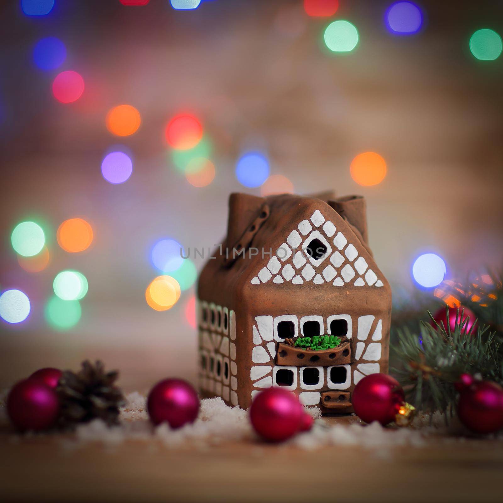 Christmas card. beautiful gingerbread house for the Christmas ba by SmartPhotoLab