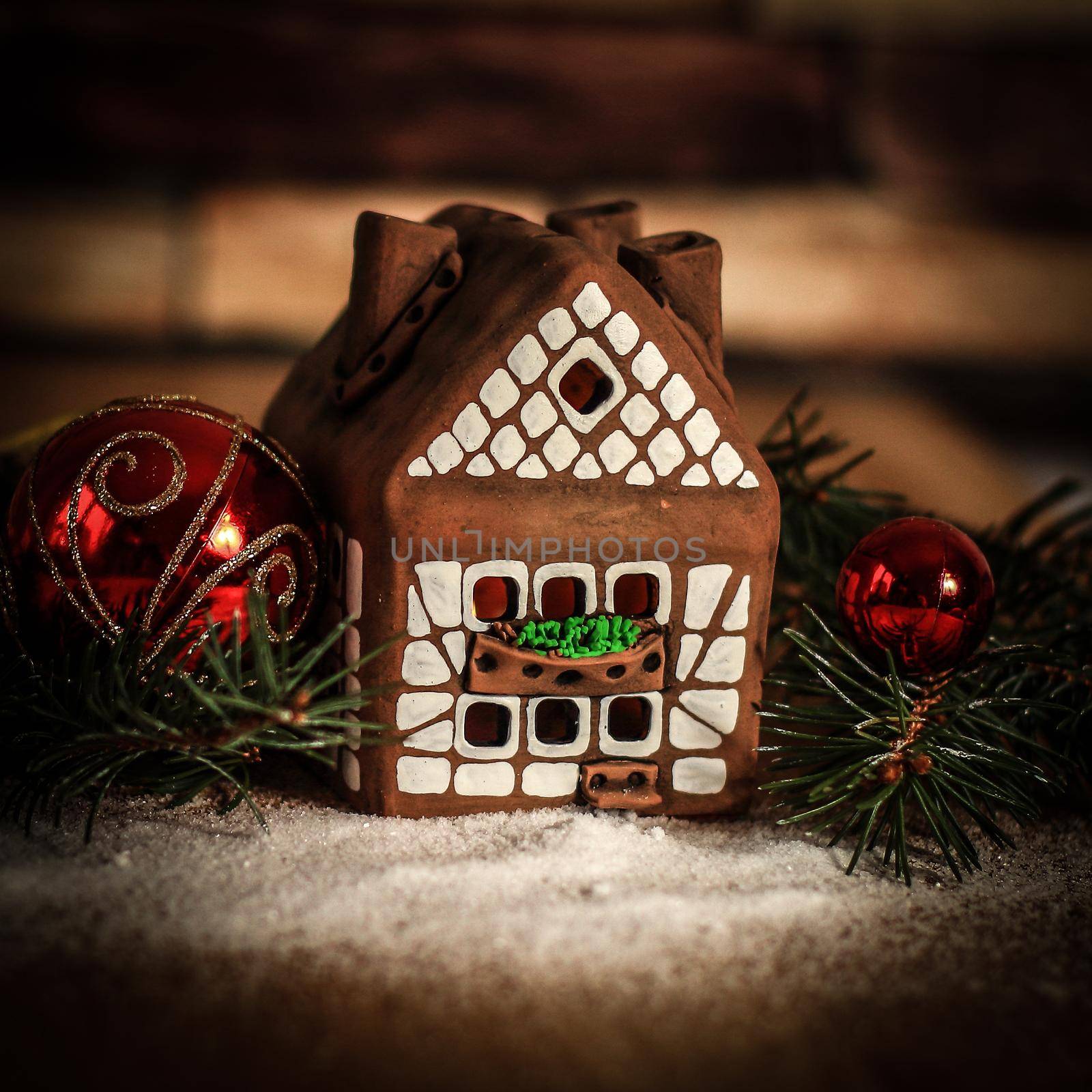 gingerbread house,Christmas balls. the concept of the celebrati by SmartPhotoLab
