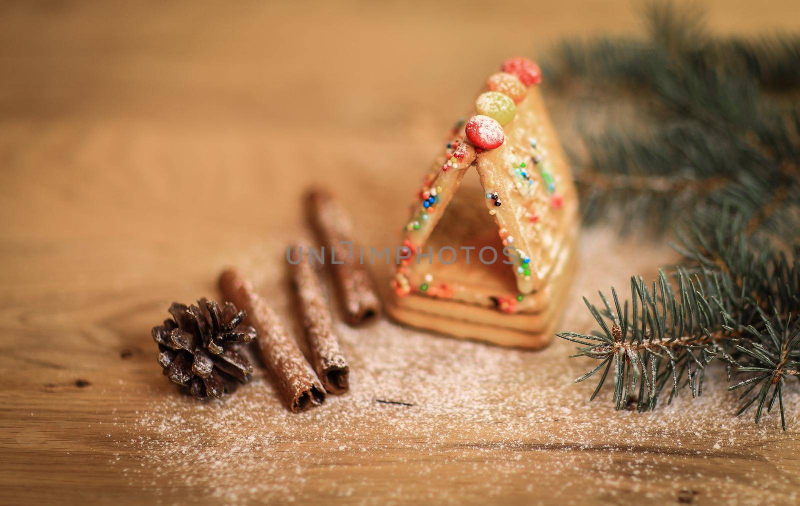 cinnamon sticks and cookies at the Christmas table .Christmas background