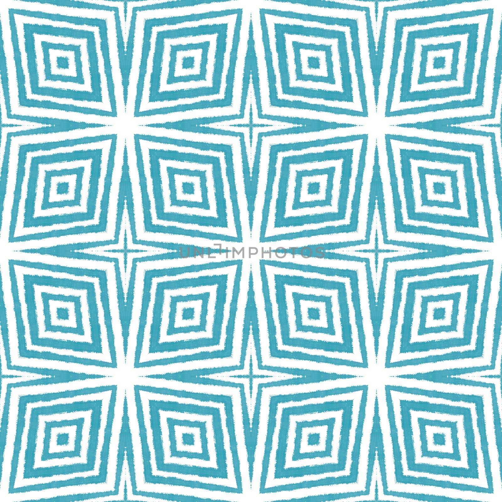 Textured stripes pattern. Turquoise symmetrical kaleidoscope background. Textile ready charming print, swimwear fabric, wallpaper, wrapping. Trendy textured stripes design.
