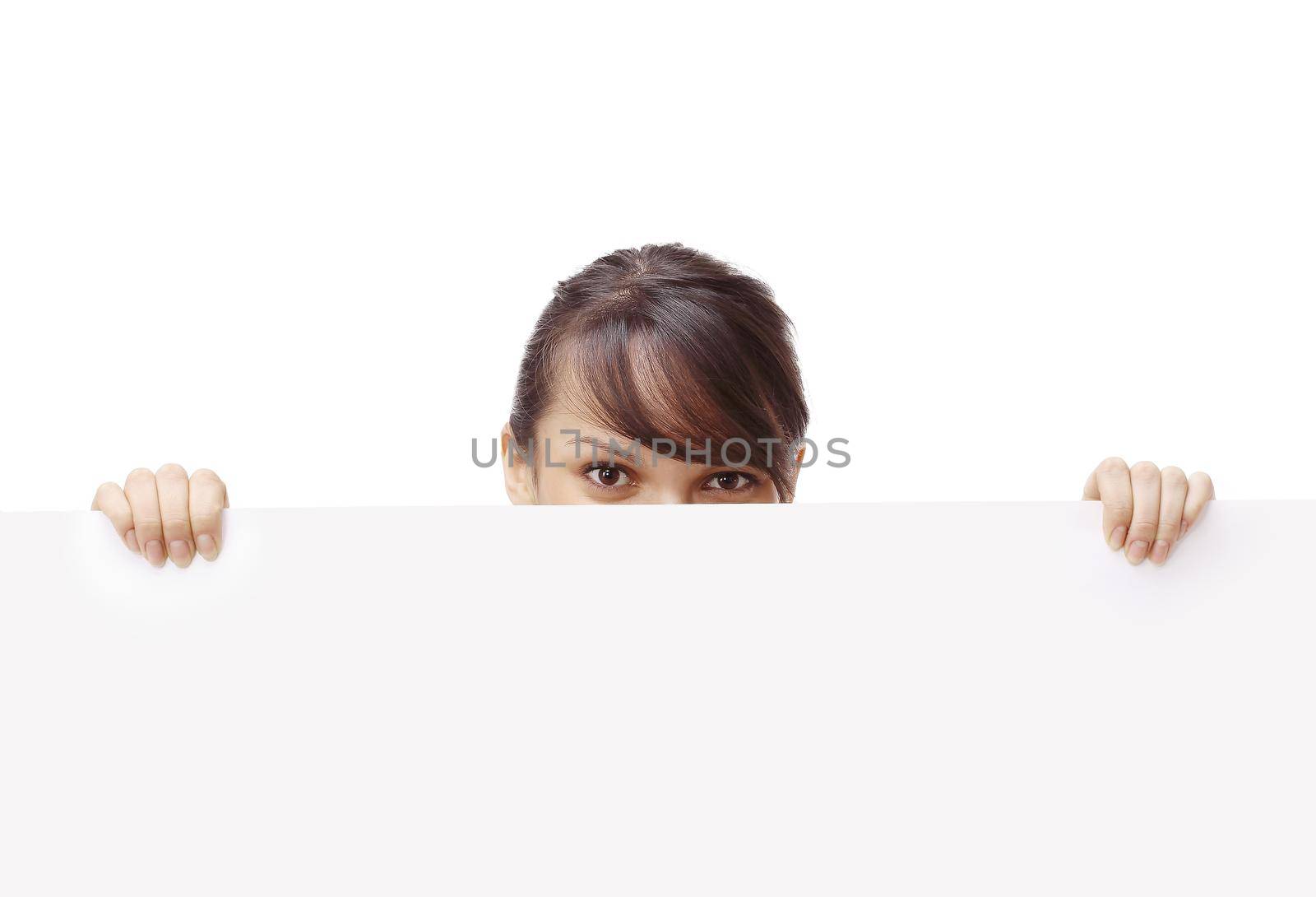 young business woman showing blank poster by SmartPhotoLab