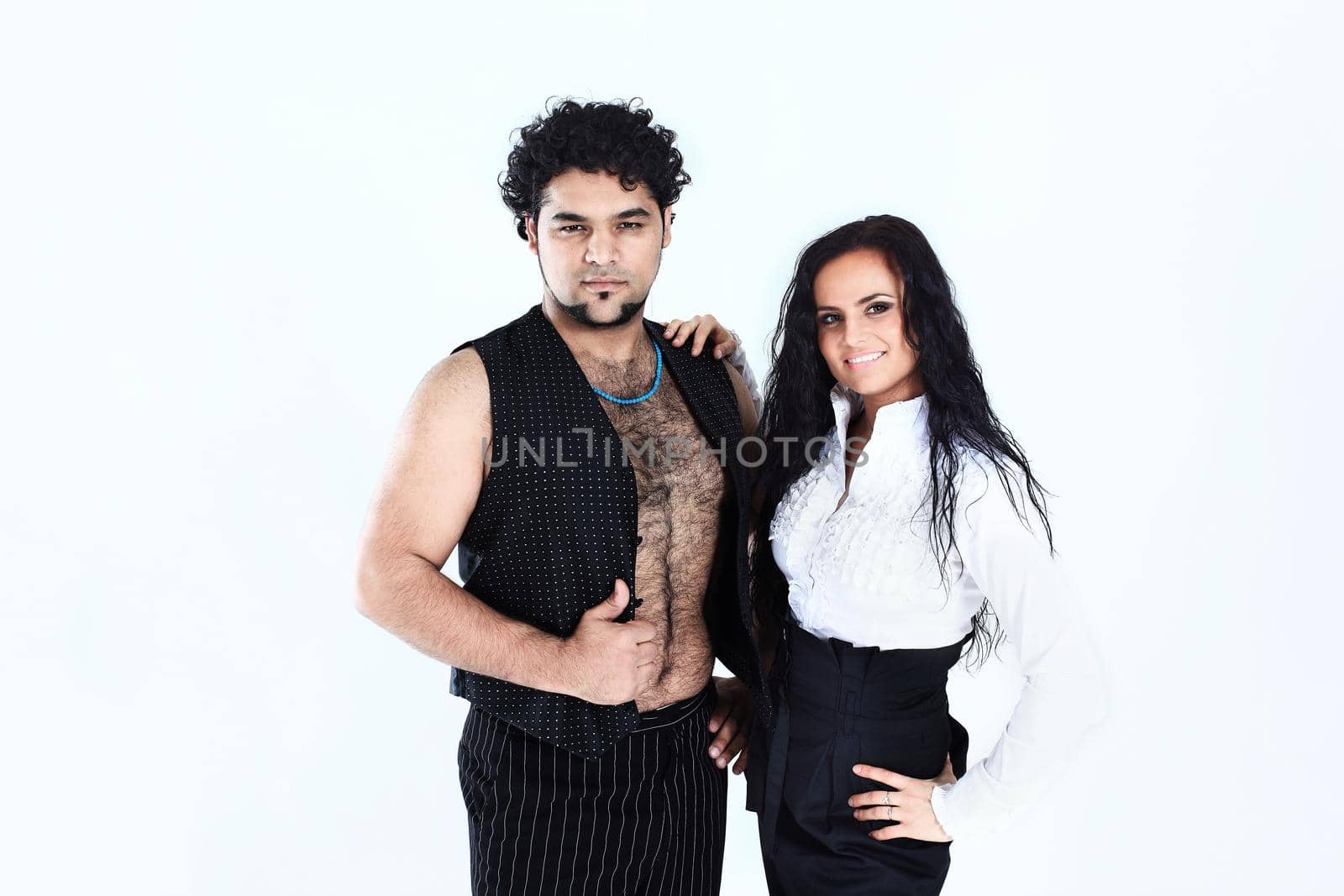 portrait of a stylish pair of dancers on a white background by SmartPhotoLab