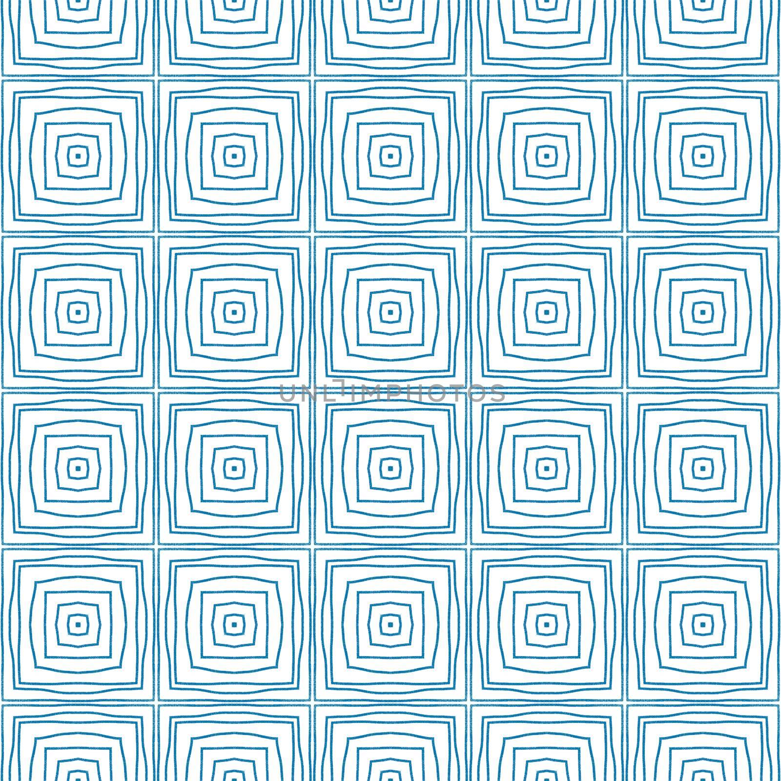 Geometric seamless pattern. Blue symmetrical kaleidoscope background. Textile ready glamorous print, swimwear fabric, wallpaper, wrapping. Hand drawn geometric seamless design.