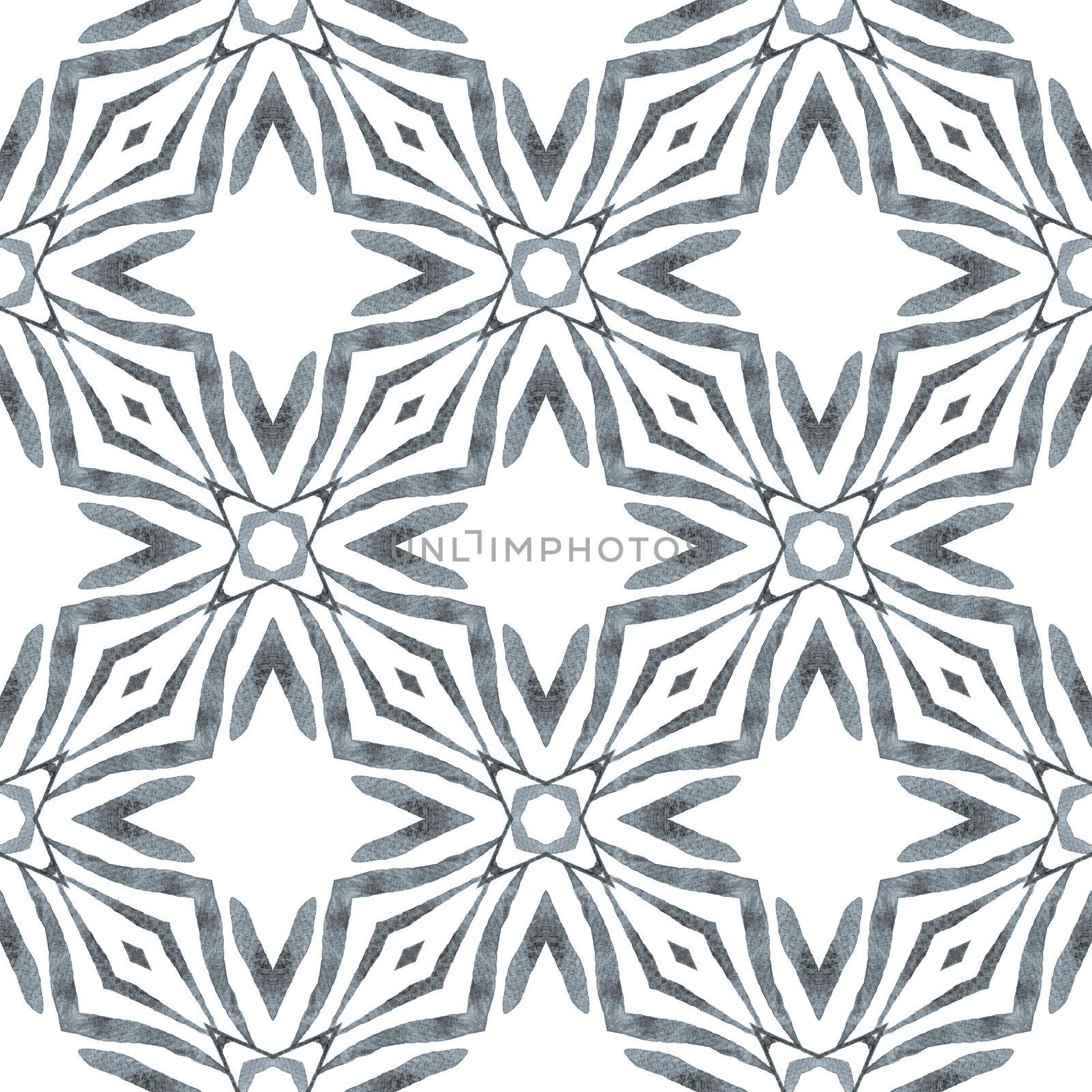 Watercolor medallion seamless border. Black and white comely boho chic summer design. Medallion seamless pattern. Textile ready terrific print, swimwear fabric, wallpaper, wrapping.