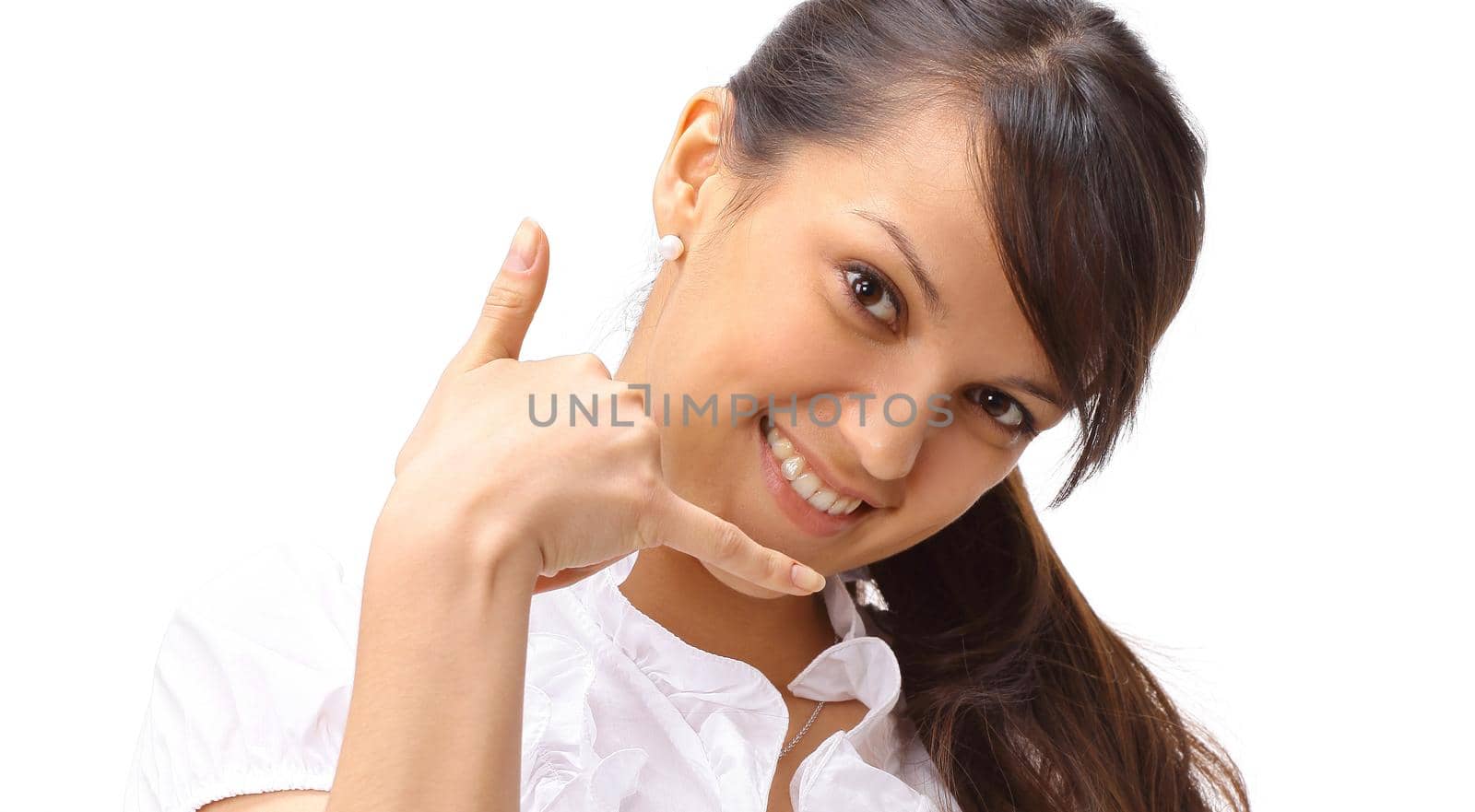 young business woman showing sign of success. by SmartPhotoLab