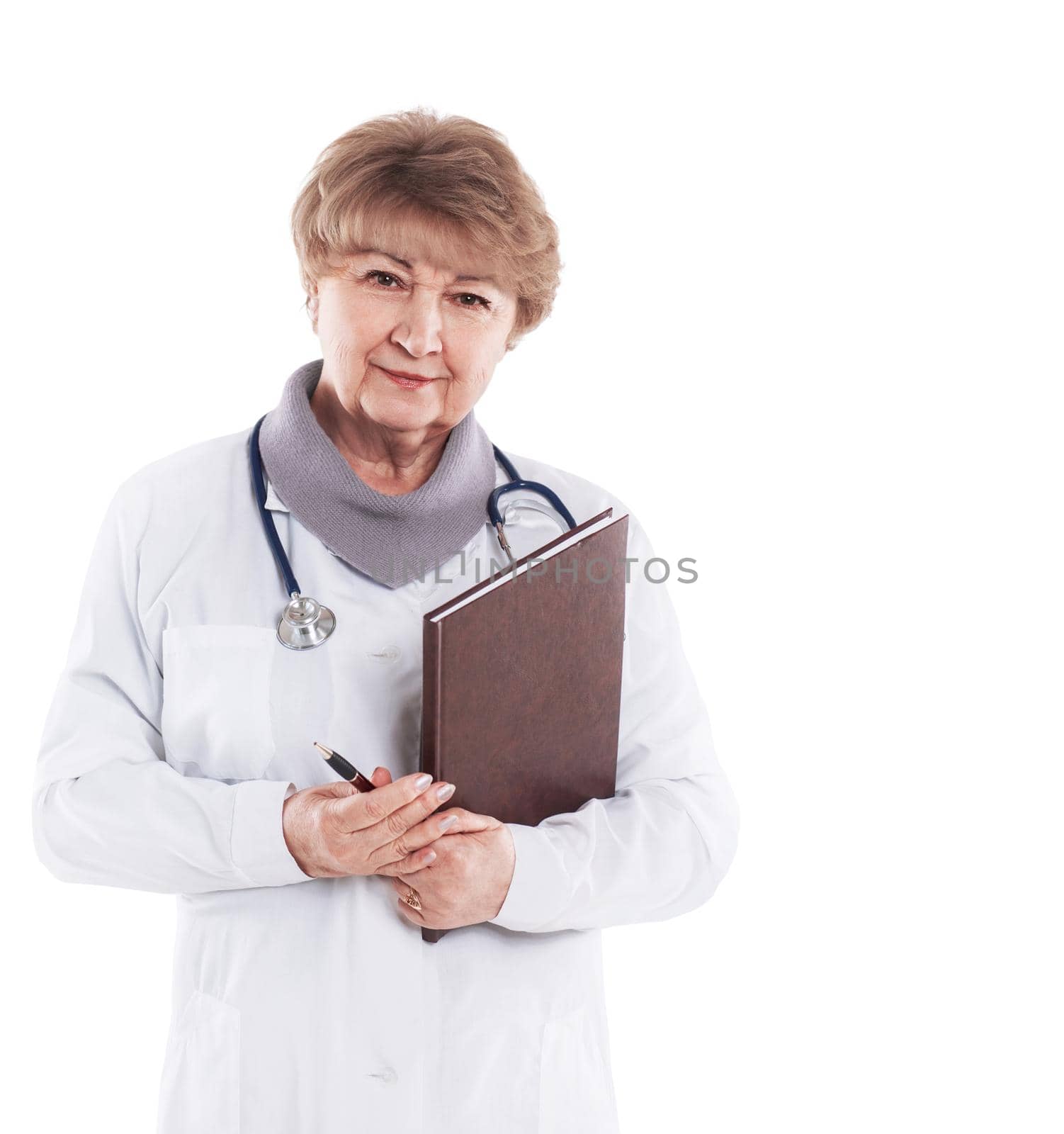 Smiling medical woman doctor. Isolated over white background by SmartPhotoLab