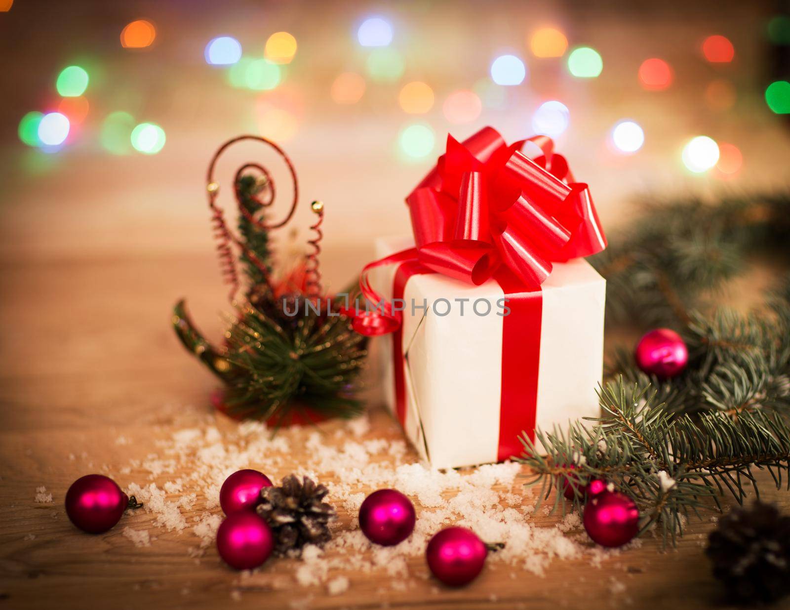 Christmas gift box with Christmas decorations and snow cones by SmartPhotoLab