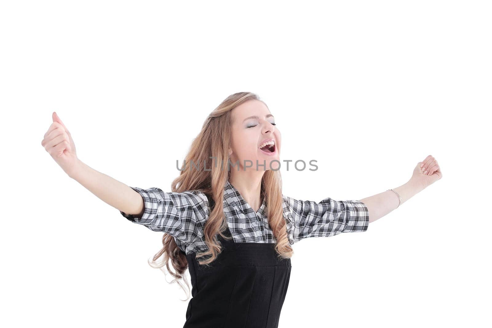 happy young business woman . isolated on white background