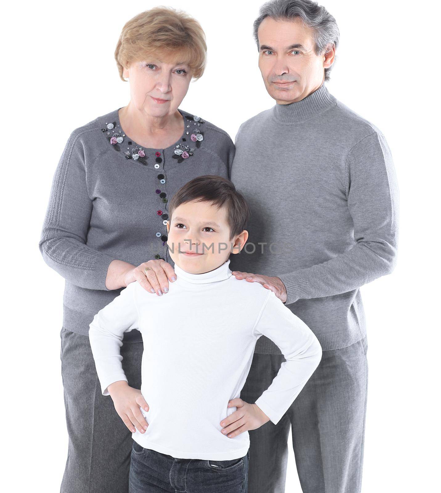 family photo of grandma grandpa and the grandson.isolated on white background by SmartPhotoLab