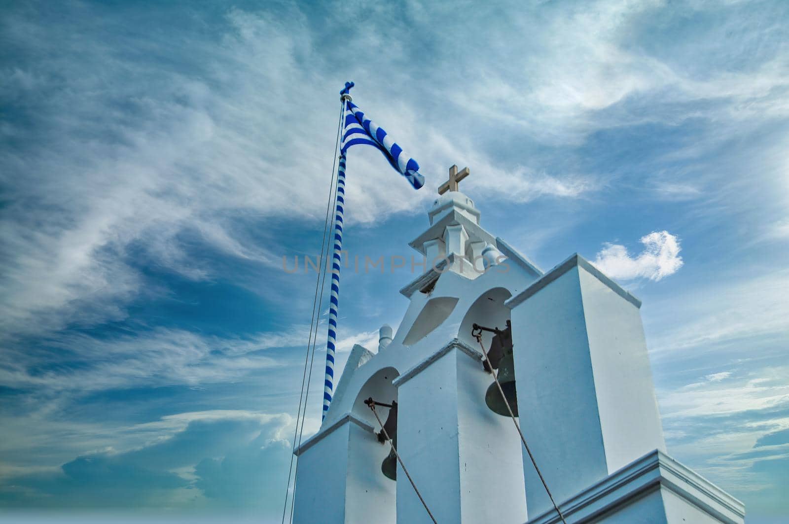 Folegandros island, Small church at Chora town. Greece, Cyclades. Traditional chapel, whitewashed walls and dome