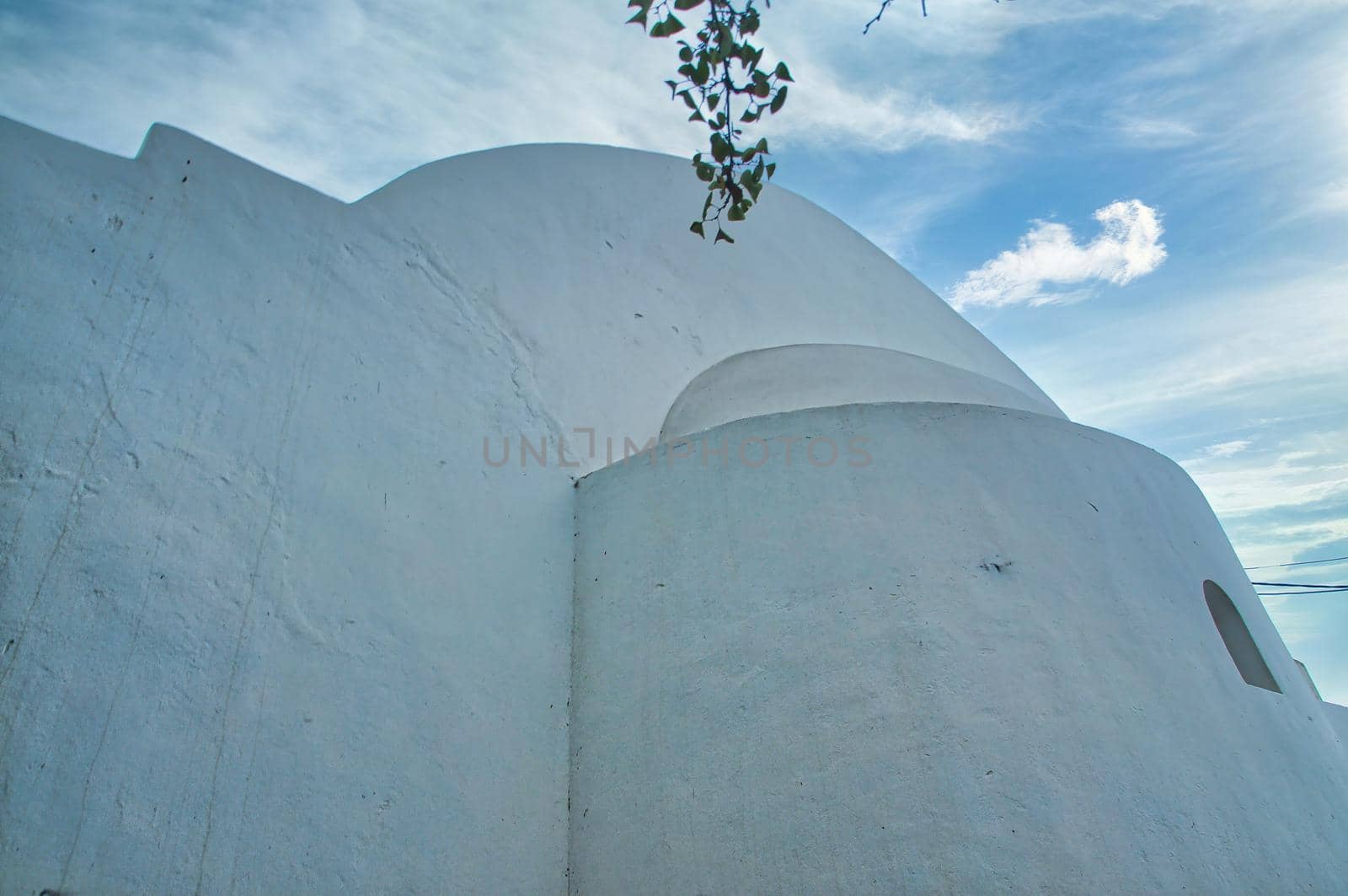 Folegandros island, Small church at Chora town. Greece, Cyclades. Traditional chapel, whitewashed walls and dome