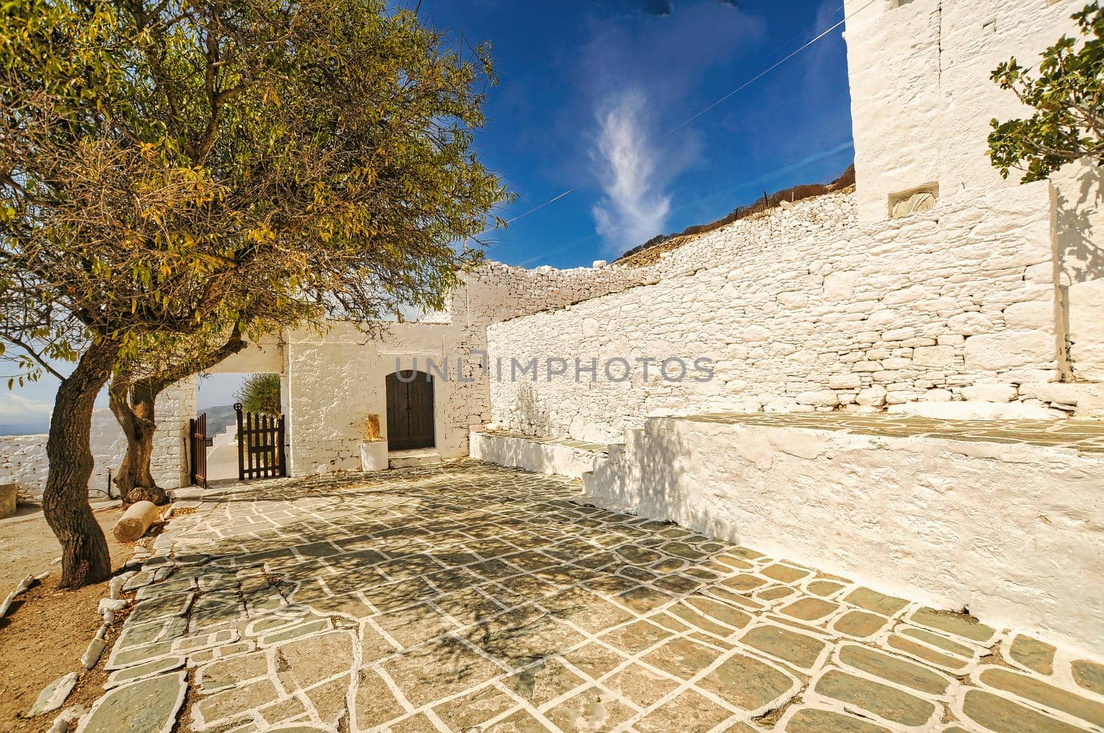 Panagia church, traditional orthodox church with white dome in Folegandros in Greece..