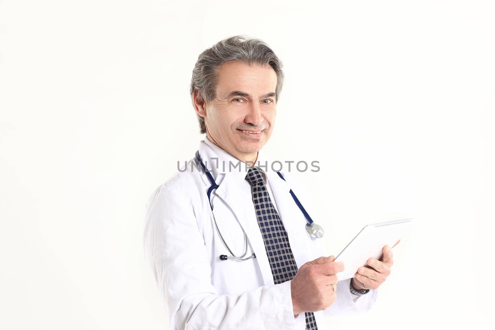 therapist with a digital tablet .isolated on white background.