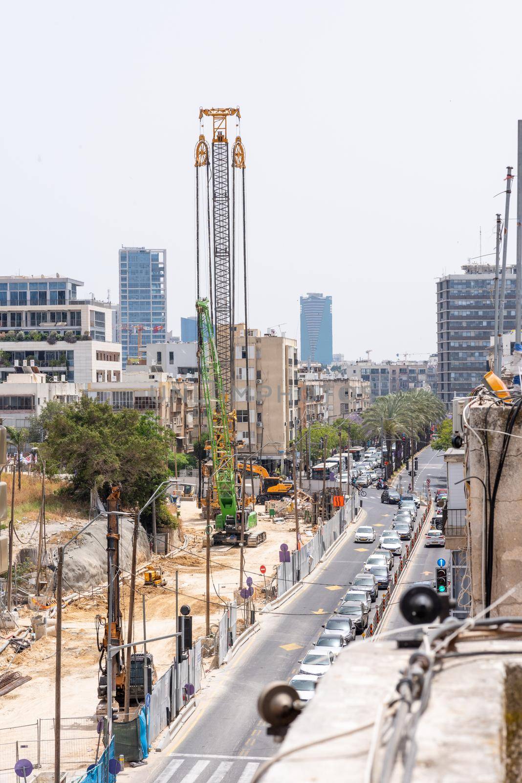 TEL AVIV, ISRAEL - MAY 01 2022: Somail complex in Tel Aviv. Construction work on the new Tel Aviv Municipality building. Urban Renewals, District 4. High quality photo