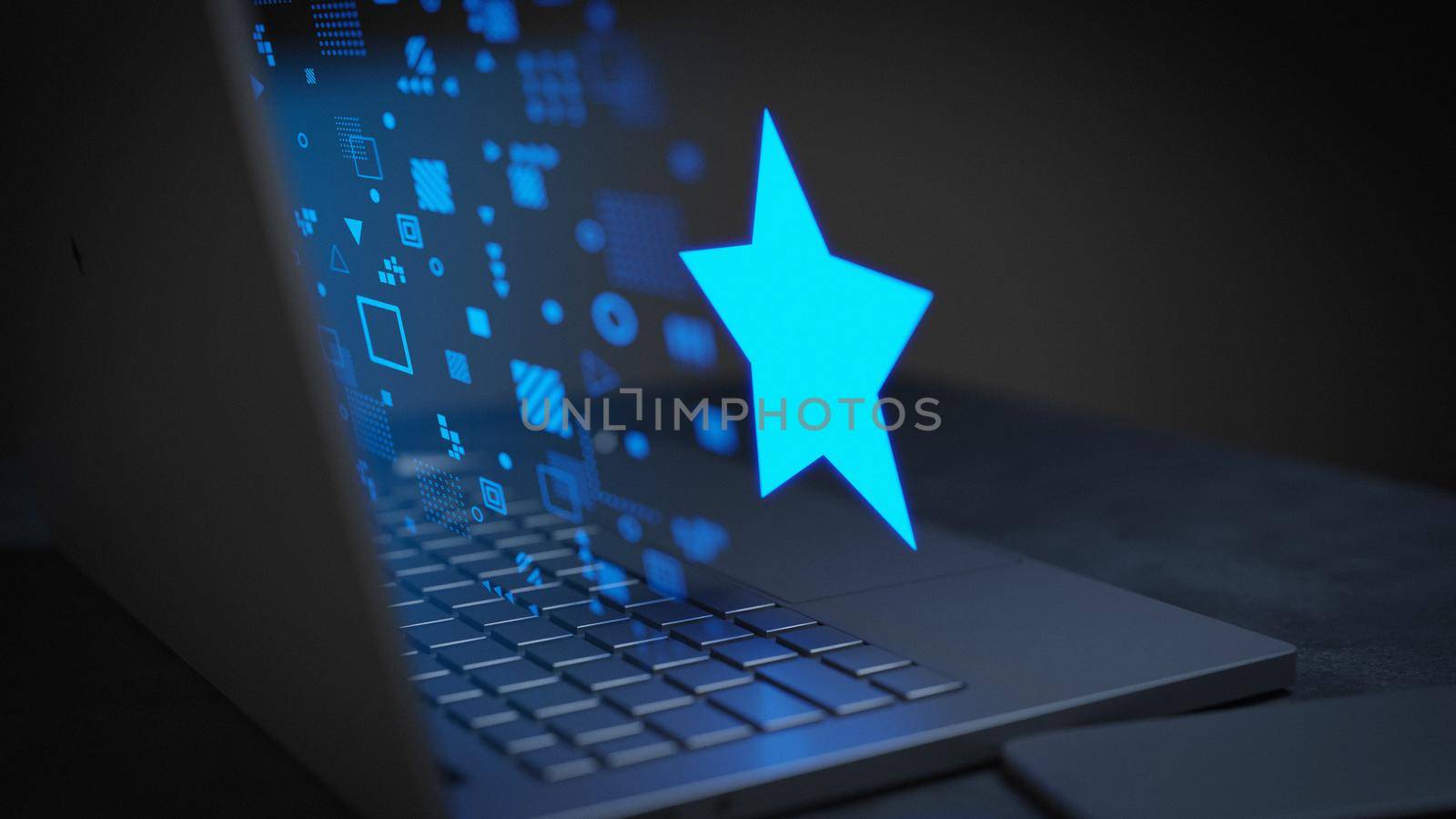 Star review online hologram style on laptop 3D Render by yay_lmrb