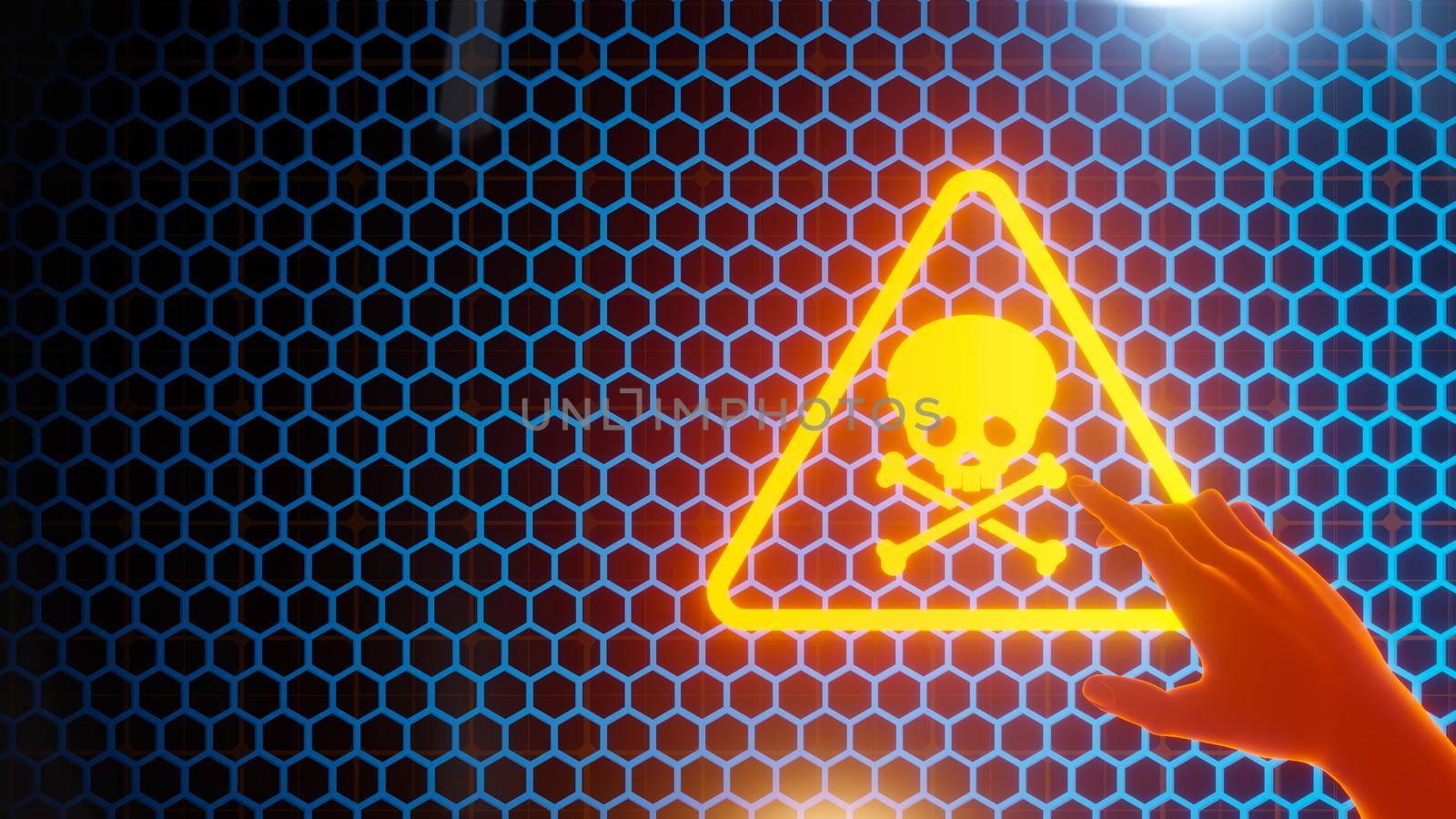 Warning deadly technology with hexagon background tech digital network concept 3d render by yay_lmrb