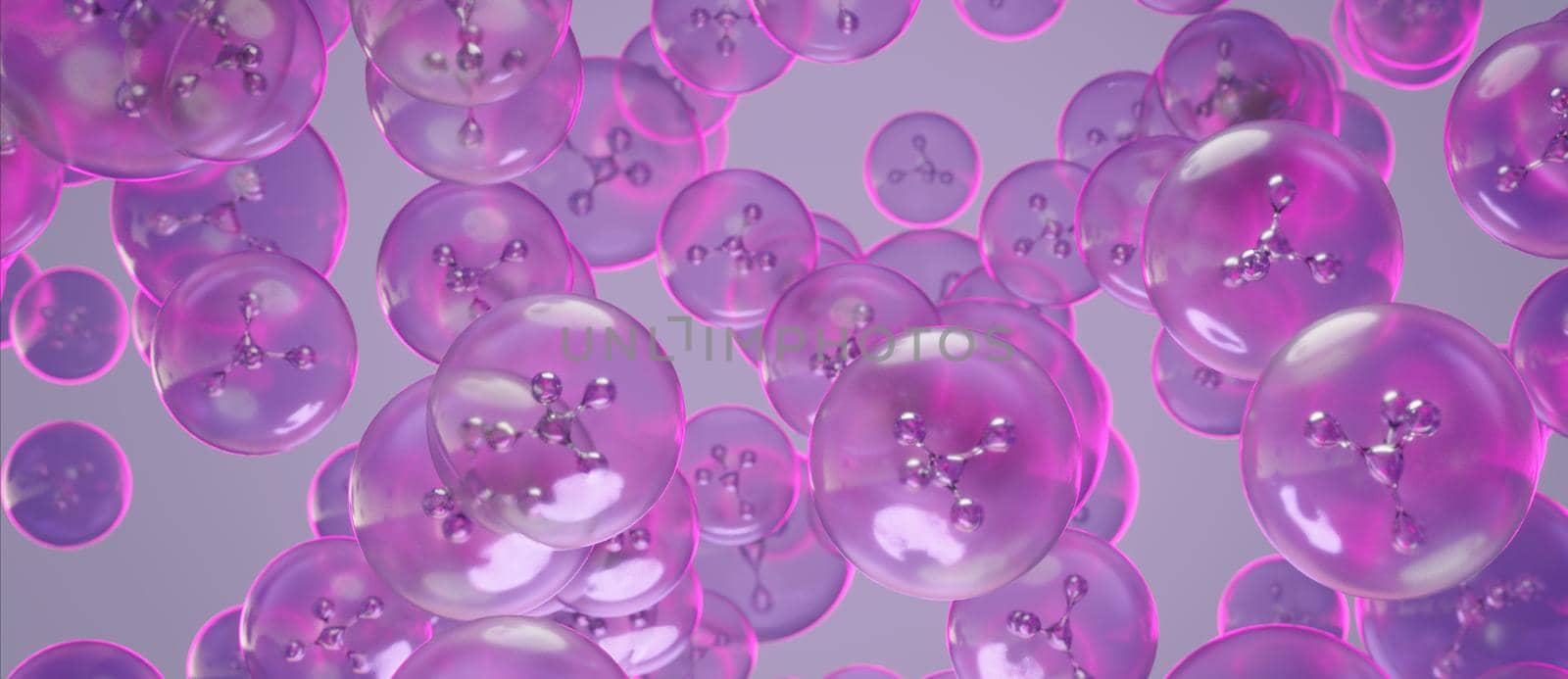 Purple Collagen Skin Serum and Vitamin molecules 3D Render by yay_lmrb