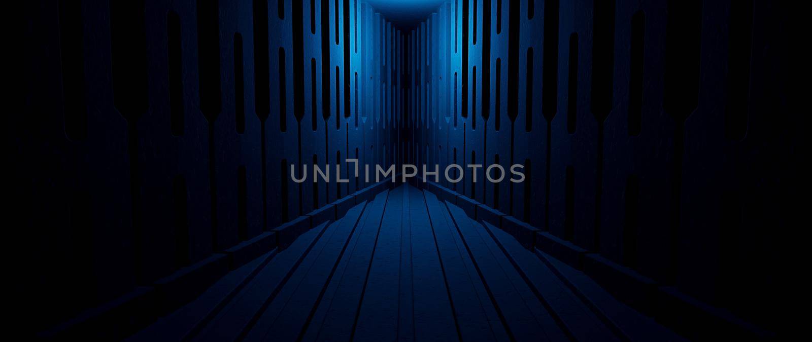 Modern Digital Simulation Cyber Warehouse Futuristic Interior Dark Black Abstract Background With Space For Products 3D Rendering by yay_lmrb