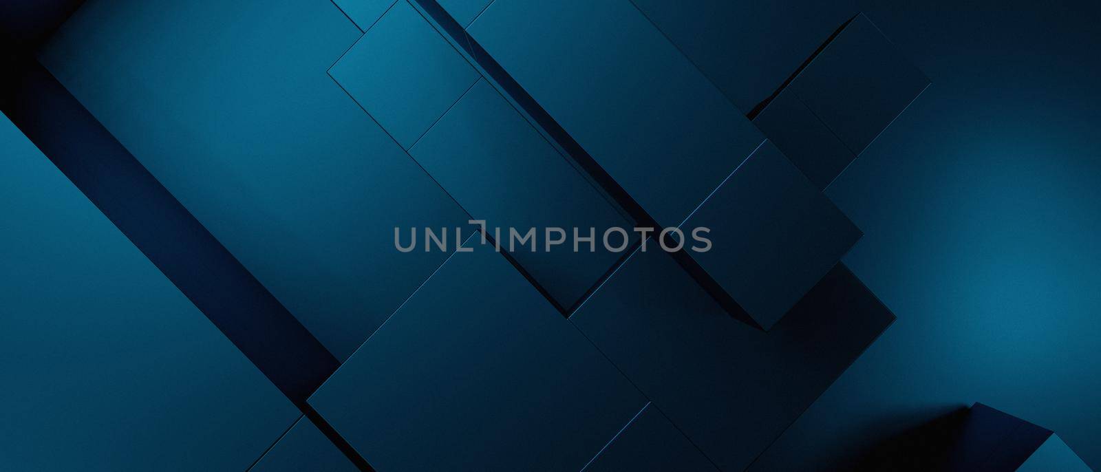 Abstract Metallic 3D Blocks Cubes Modern Navy Blue Banner Background Wallpaper 3D Render