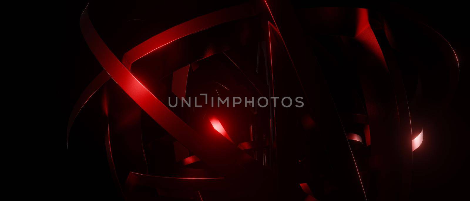 Abstract Chrome Shapes Red Banner Background Wallpaper 3D Illustration