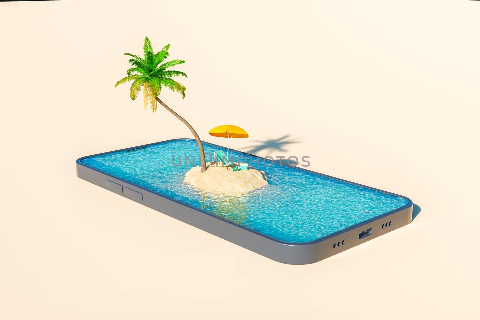 Smartphone with tropical island on screen by asolano