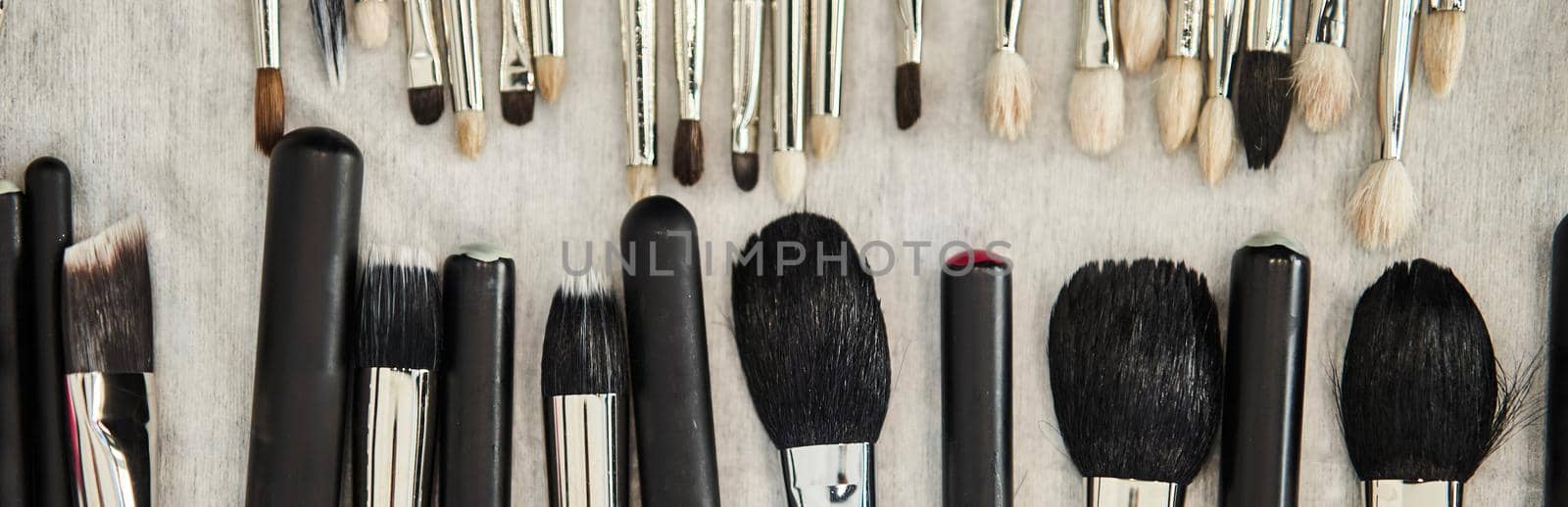 Black Makeup Brushes with Natural Pile. Set of Professional brushes for the makeup artist.