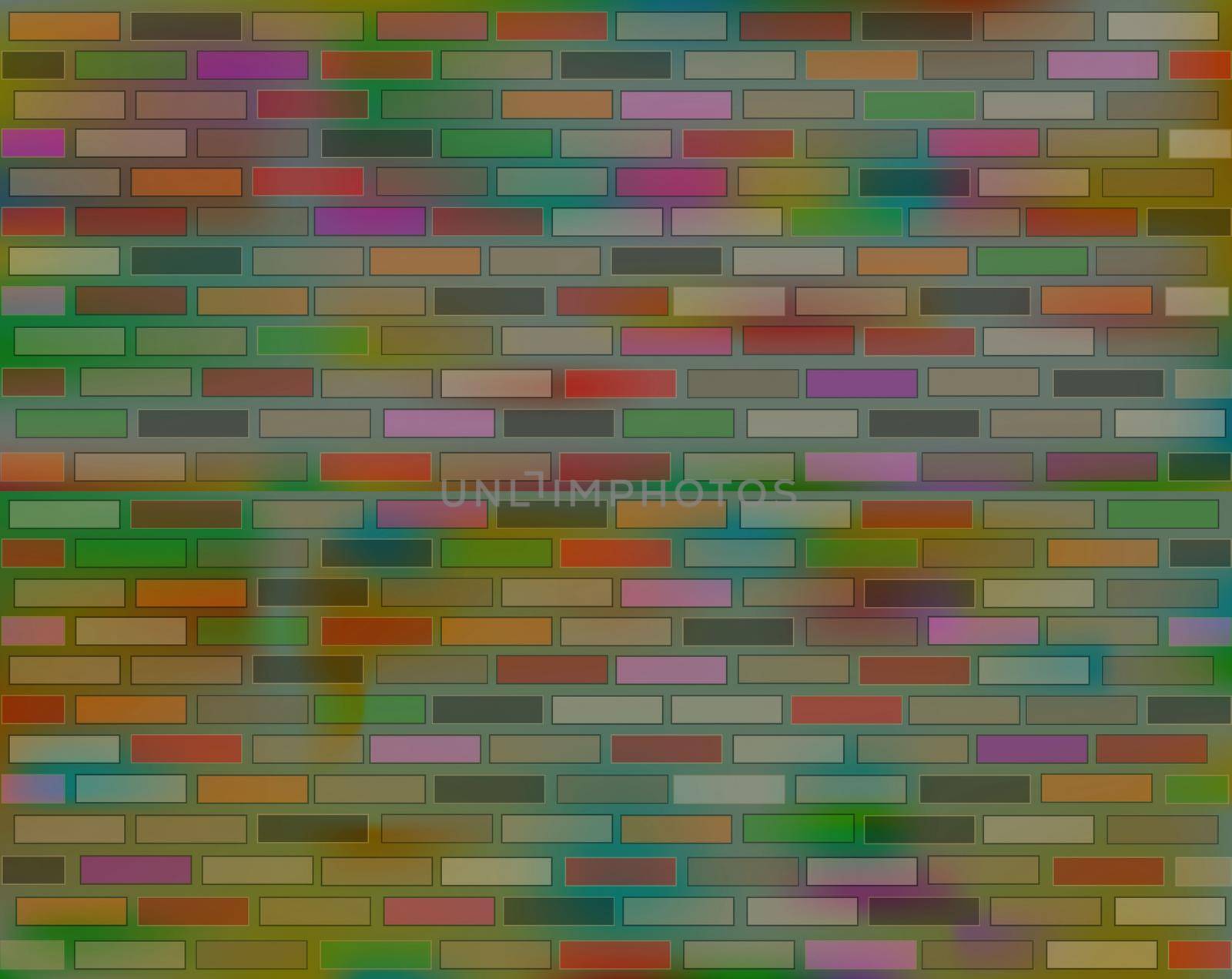 Illustration of colored brick wall background. For any design and decoration, cosmetics, meditation, books, phones business, medicine, clothing, games, music, art, etc. by Nickstock