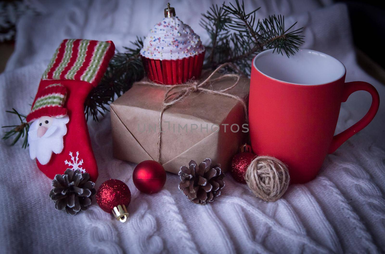 cute gifts for Christmas on a white background by SmartPhotoLab