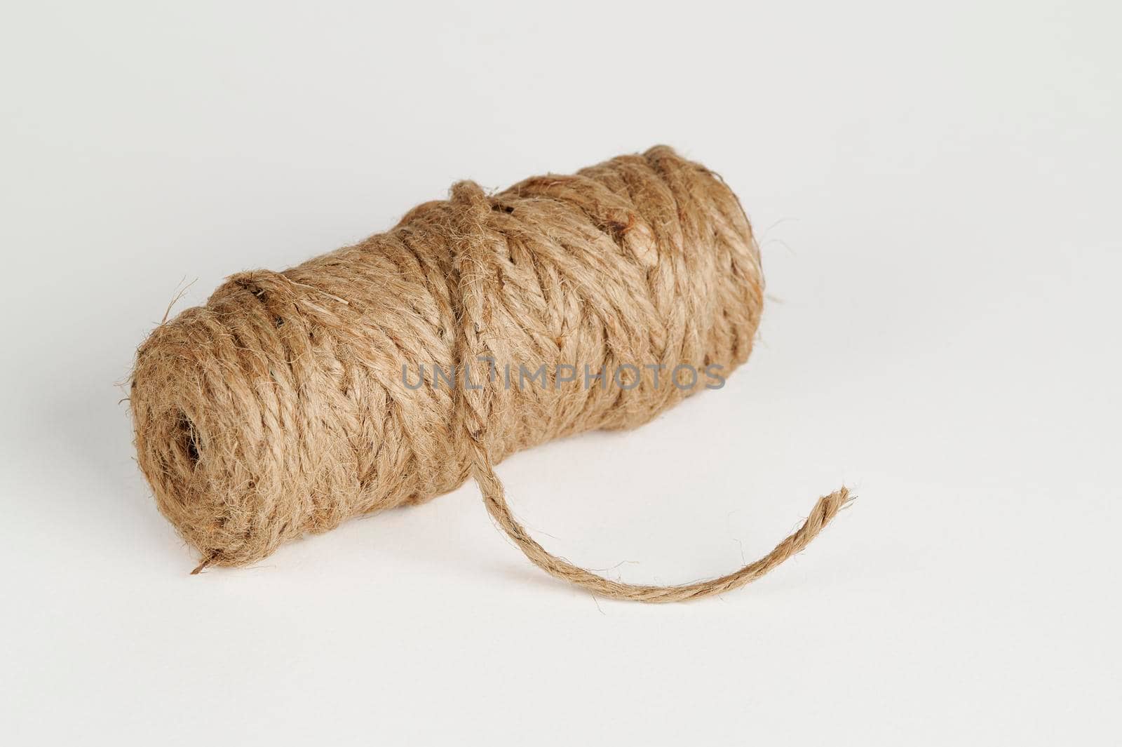 Skein of Jute twine on a white background