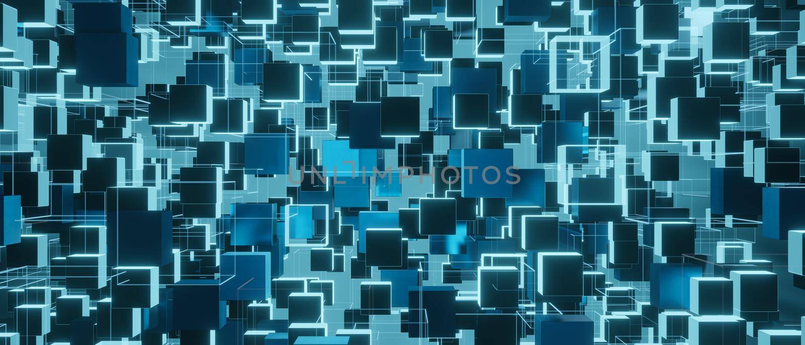 Blue geometric abstract background with squares 3d illustration