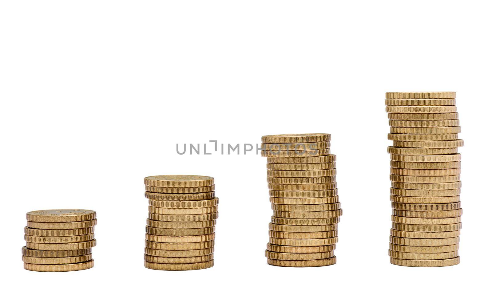 Close up of coins on white background