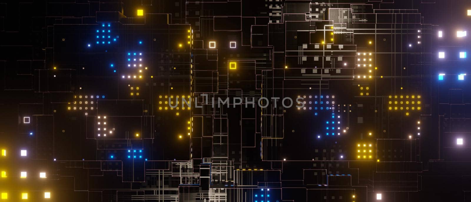 Abstract Amazing Sci-fi Hi-tech Equipment Or Facility Different Moods Copper Blue or Yellow Banner Background Different Concepts 3D Illustration by yay_lmrb